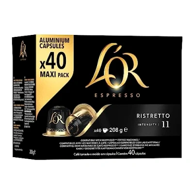 Immagine di L&#039;Or capsule Caffè Espresso Ristretto 200 in Alluminio (40 x 5 box) Intensità 11 Compatibili con Macchine Nespresso