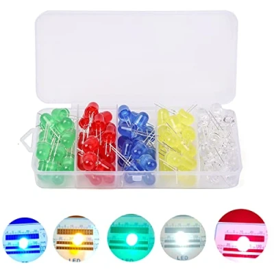 Immagine di 100 Pezzi Diodi Led, 5 Colori Kit 8mm Diodo ad Emissione 3V Led Alta Luminosità, 2pin Diffusione Luminosa Rotondo Multicolore Bianco/Rosso/Giallo/Verde/Blu Componenti Elettronici