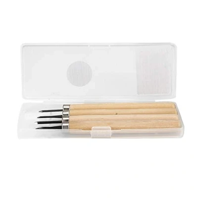 Immagine di 4pcs legno intaglio coltello scalpelli manuale affilatrice strumenti set per la lavorazione del incisione su timbro di gomma modello progetti artigianali(#1)