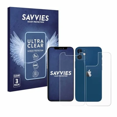 Immagine di savvies (6 Pezzi Pellicola Protettiva per Apple iPhone 12 mini (Fronte+Retro) Protezione Schermo Trasparente