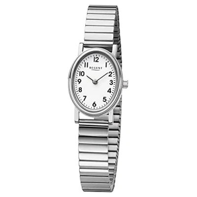 Immagine di REGENT Orologio da donna con cinturino in acciaio inox, ovale, diametro 22 mm, numeri arabi, argento, Bracciale