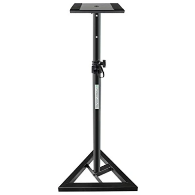 Immagine di Pronomic SLS 10 supporto per casse Studio Monitor Altezza regolabile da 80 cm a 130 cm, base triangolare, piedini in gomma, spillo, acciaio, piastra di con strisce gomma Nera