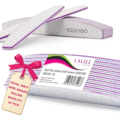 Immagine di LALILL Lima per Unghie 10 Pz. 100/180 Grit, Mezza Luna Zebra Lime in Gel Modellazione di Ibride, Acriliche, Polish Bifacciale, Monouso Buffer, Block, Professionale