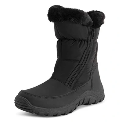 Immagine di Polar Donna Memory Foam Doppia Apertura Con Zip Nylon Impermeabile Di Spessore Pelliccia Ecologica Foderato Inverno Pioggia Neve Stivales Nero UK7/EU40 YC0663