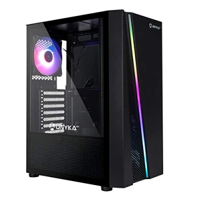 Immagine di Unykach Case Computer GamingATX Glayze Nero, frontale ARGB, pannello laterale in vetro temperato, 1 ventola RGB 120 mm, sistema di montaggio senza strumenti, USB 3.0 e 2 2.0