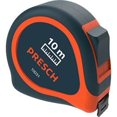 Immagine di Presch metro da 10 m Robusto flessometro professionale con clip per la cintura e sistema automatico di avvolgimento