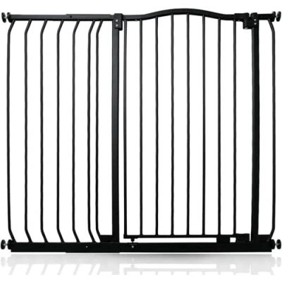 Immagine di Safetots Cancelletto di Sicurezza Extra Alto con Parte Superiore Incurvata, 107cm 116cm, Nero Opaco, 100cm Altezza, Montaggio a Pressione per Scale, Barriera