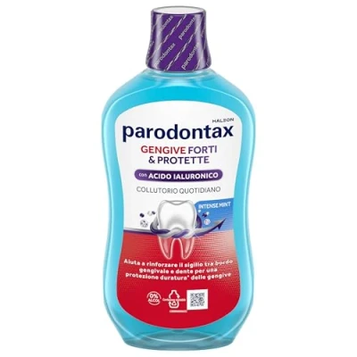 Immagine di Parodontax Gengive Forti &amp; Protette, Collutorio quotidiano con Acido Ialuronico, rinforza il sigillo tra bordo gengivale e dente per una protezione duratura* delle gengive, Intense Mint, 500ml