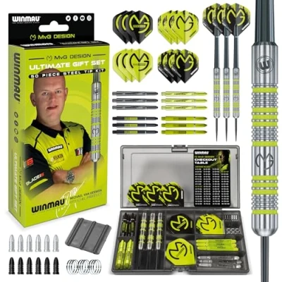 Immagine di set regalo WINMAU Michael van Gerwen MvG di freccette da 50 pezzi con 4 alberi, voli più accessori