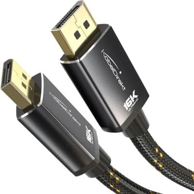 Immagine di KabelDirekt Cavo DisplayPort 2.1/DP 2.1 1m Connettori Metallici + Design Intrecciato, DP80 con 80 Gbit/s per PC da gioco/Schede Grafiche, FreeSync/G Sync, fino a 16K@60Hz, 8K@120Hz, 4K@240Hz