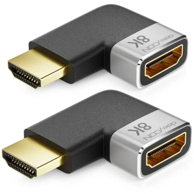 Immagine di deleyCON 2 Pezzi Adattatore HDMI Connettore di Accoppiamento 8K@60Hz / 4K@120Hz UHD 7680x4320 Alluminio 2.1 ARC HDR10+ Dolby Vision VRR ALLM 48Gbps ad Angolo Retto Grigio Nero