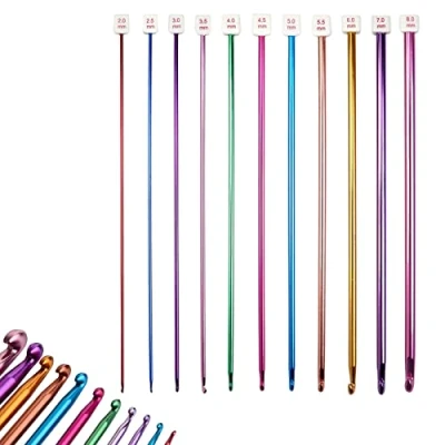 Immagine di Set di 11 Uncinetti,Tunisino Afgano Uncinetto in Alluminio,Multicolore Aghi Crochet per Principianti e Professionisti,da 2 mm a 8