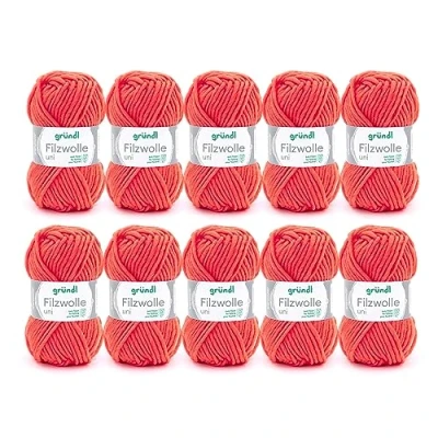 Immagine di Gründl Felting Wool Uni (Lana per infeltrire, Lavorare a Maglia e all&#039;Uncinetto, Filato di Pura Lana Vergine al 100%, 50 g / m, Dimensioni dell&#039;ago: 8 9, 10 x g), Orange