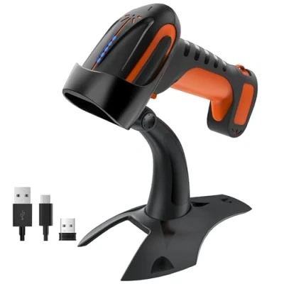 Immagine di Tera Lettore di codici a barre qualità industriale QR 2D 1D portatile senza fili Wireless 2.4G + Bluetooth 2500mAh Batteria Eccellente resistenza alle cadute (3 m) con supporto super stabile, 8100