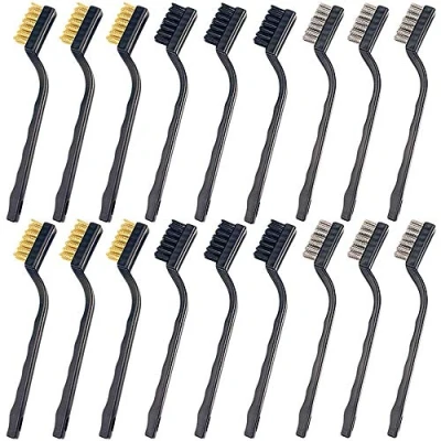 Immagine di CKANDAY 18 Pezzi spazzole a Filo Metallico Set(Acciaio Inossidabile + Ottone Nylon),Manico Curvo setole da Barba in di muratura per Pulizia Scorie e ruggine Saldatura, 6 Tipo