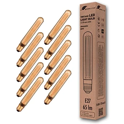 Immagine di greenandco 10x lampadina a LED dimmerabile di design vintage in stile retrò E27 T30 2,3W 65lm 1800K 320 230V, ambra, nessun sfarfallio