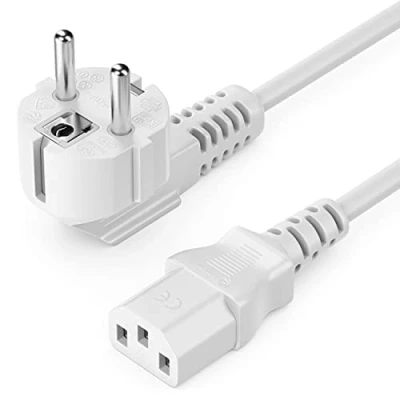 Immagine di deleyCON 5m Cavo di Alimentazione Rete Corrente Spina con Impianto Terra Tipo F (CEE 7/4) 90 Angolato a Connettore IEC C13 Femmina PC Computer Monitor Bianco