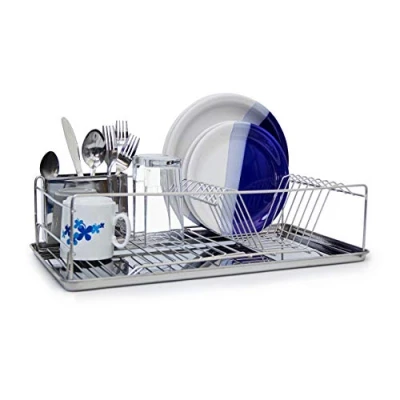 Immagine di Relaxdays Scolapiatti, con Porta Posate, Sgocciolatoio, Vaschetta Raccogli Acqua, HLP: 33x48x12 cm, Argento, Acciaio Inox (Edelstahl), 1 pz