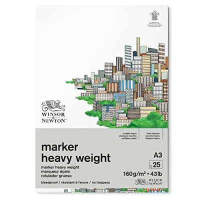Immagine di Winsor &amp; Newton 6002013 Carta trasparente per pennarelli, 25 fogli DIN A3, 160 g/m², FSC, senza cloro e acidi, resistente all&#039;invecchiamento tutti i tipi di pennarelli a base alcol