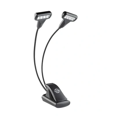 Immagine di K&amp;M 12273 Lampada per leggio musicale Double 4 LED T Model FlexLight nera aggangio con pinza 3000 Kelvin, 64 Lumen