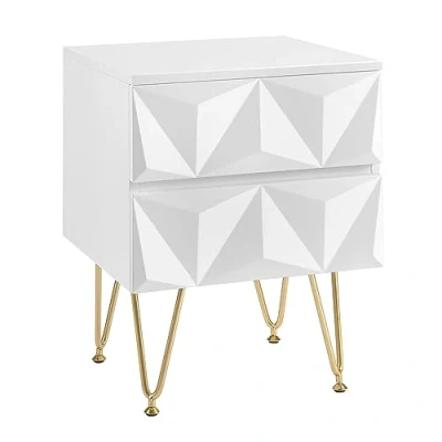 Immagine di EUGAD Comodino per Camera da Letto, Bianco con 2 Cassetti e Gambe Dorate, 40x40x53cm, Tavolino Salotto, Divano, Cameretta, Frontale in Rilievo, Legno Metallo, 0001CTG