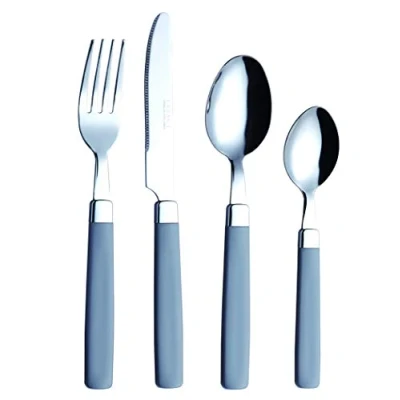 Immagine di Exzact Posate Acciaio Inox con Manici Colorati 16 PZ 4 Forchette, Coltelli, Cucchiai Cena, Cucchiaini EX23 (Grigio)