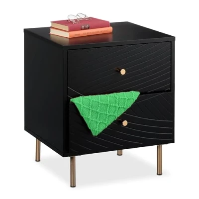 Immagine di Relaxdays Comodino con Cassetti per Camera da Letto, Tavolino Laterale Divano Salotto, HLP 52x45x40 cm, Nero Oro, 46 x 31 30 cm