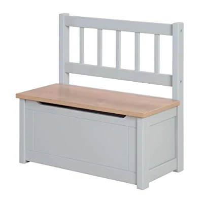 Immagine di roba Cassapanca Woody per Bambini Resistente ai Graffi con Cerniera di Sicurezza a Chiusura Soft dai 18 Mesi Legno Laccato Grigio