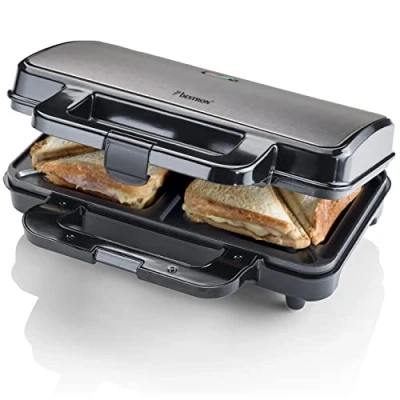 Immagine di Bestron XL macchina per sandwich, tostapane con rivestimento antiaderente 2 incl. controllo automatico della temperatura e indicatore di pronto, colore: grigio
