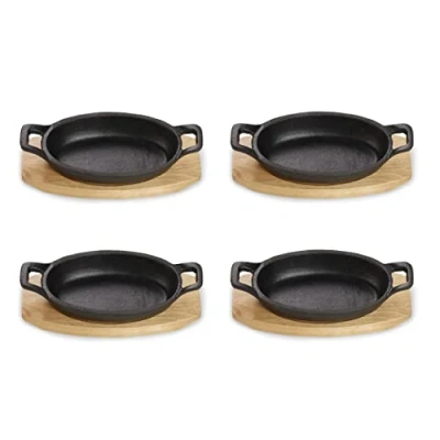 Immagine di ECHTWERK Piatto da portata in ghisa, teglia con tagliere portata, bistecchiera già cotta, adatto per forni, barbecue, barbecue e induzione, ideale servire, Small Edition, 4 pezzi