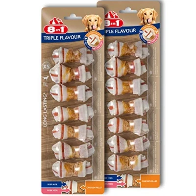 Immagine di 8In1 Triple Flavour Osso Xs, per I Cani di Taglia Toy, Gusto Manzo e Maiale &amp; Filetto Pollo, 7Pz.