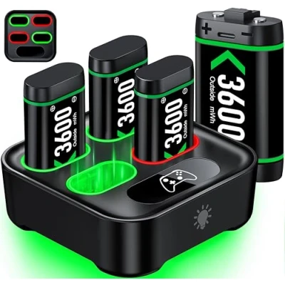 Immagine di 4 X 3600mWh Batteria Xbox Controller, Controller Ricaricabile Ricarica Rapida 2,5 Ore, con Interfaccia Type C per Series X/S/Xbox One/Xbox One S/X/Elite