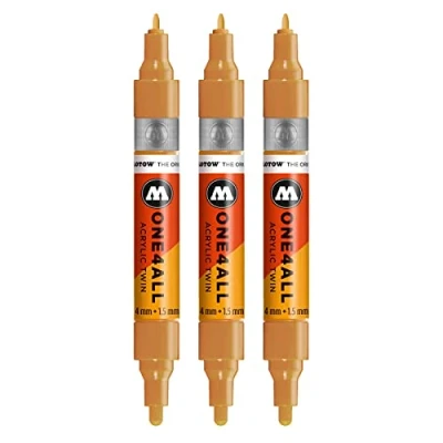 Immagine di Molotow One4All Pennarello acrilico Twin (tratto da 1,5 mm e 4 mm, altamente coprente permanente), 3 pezzi, colore 108, marrone chiaro
