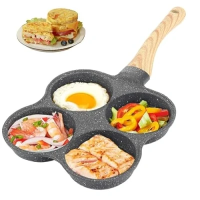 Immagine di GAESHOW Padella Pancake, Frittata a 4 Fori in Alluminio, Pankache Antiaderente Con Antiscivolo Lungo Maniglie per Colazione Hamburger Uova, Pancake Induzione e Gas