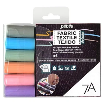Immagine di Pébéo Set di 6 pennarelli speciali in tessuto e tessuti scuri opachi, feltri per assortimento basico punta rotonda 4 mm colori pastello