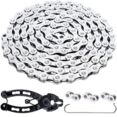 Immagine di YBEKI Catena per Bicicletta 9/10/11/12 Velocità 1/2 x 11/128 Pollici 116 Maglie Bici da Strada, MTB (Argento 10 velocità)