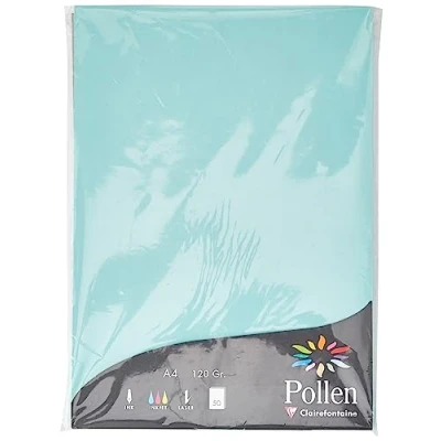 Immagine di Clairefontaine 4233C Astuccio da 50 fogli Formato A4 (21x29,7cm) 120g/m² Colore verde giada Inviti Eventi e corrispondenza Gamma Pollen Carta Premium Liscia
