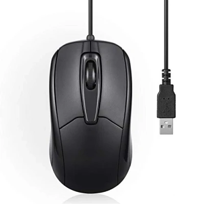 Immagine di Perixx PERIMICE 209U Mouse cablato USB con rotellilna di scorrimento per l&#039;uso la mano sinistra o destra, computer e laptop, nero.