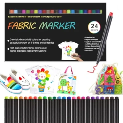 Immagine di NXPUXP Pennarelli per Tessuti 12 Colori Permanenti Non Tossici,Colore del tessuto indelebile e permanente,colori vivaci permanenti,Adatto magliette,borse in altro
