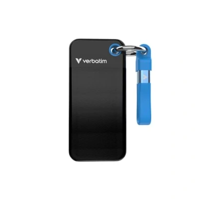 Immagine di Verbatim Pocket SSD da 1 TB (NVMe SSD, USB 3.2 Gen 2, fino a 1.000 MB/s di velocità lettura e scrittura, hard disk portatile per Mac, PC console gioco, nero/blu)