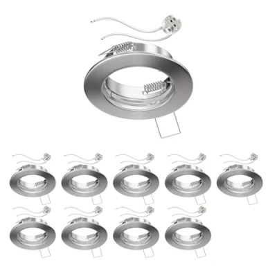 Immagine di ledscom.de 10 pezzi cornice da incasso a soffitto FERE cromata opaca (LED/alogena/MR16/50mm) incl. presa GU5.3