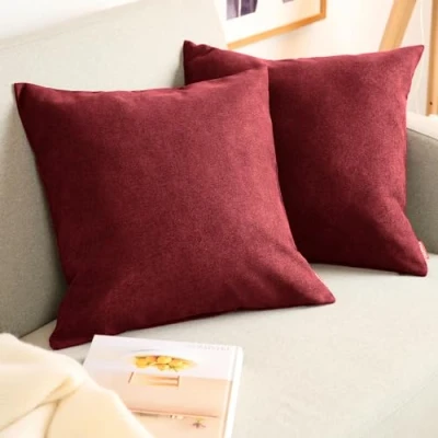 Immagine di Blumtal Federe Cuscini Divano in Ciniglia, Copricuscini Divano, Cuscino 2 Pezzi, 60 x 60cm, Rosso Aurora