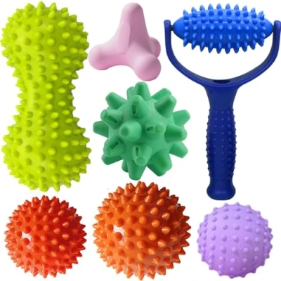 Immagine di Set di 7 pallina massaggio piedi, muscolare a forma riccio, 4 angoli, per fascite plantare, terapia dei trigger point, rilassamento miofasciale profondo tessuti