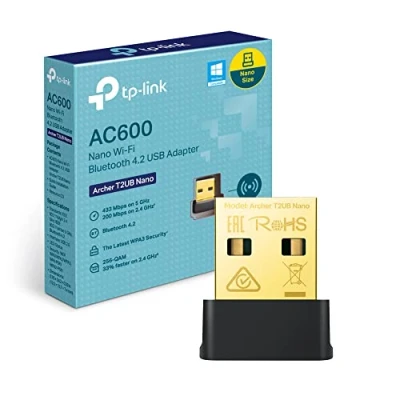 Immagine di TP Link Archer T2UB Nano Adattatore Bluetooth 4.2 WiFi USB, Dual Band AC600Mbps, Chiavetta per PC Fisso, Trasmettitore, Scheda di Rete, Windows 11/10