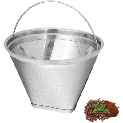 Immagine di filtro per caffè a cono riutilizzabile con maniglia,Filtro da forma di cono,Compatibile 12 tazze macchine taglia 4 in acciaio inox la produzione