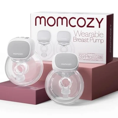 Immagine di Momcozy S9 Pro Tiralatte Indossabile Aggiornato, Elettrico a Mani Libere con Display LED, Portatile 2 Modalità e 9 Livelli 24mm (Grigio, Pack)