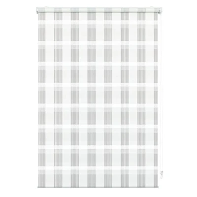 Immagine di GARDINIA Doppia Tenda a rullo con morsetto di fissaggio o adesiva, rullo/ catenella laterale, Trasparente e strisce opache, Kit montaggio incluso, Bianco scacchi, 100 x 150 cm (LxA)