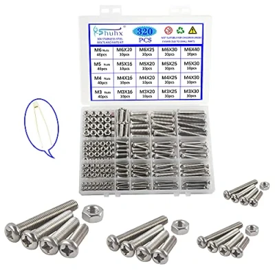 Immagine di Rshuhx 320PCS M3 M4 M5 M6 Bullone e Dadi Viti a Testa Bombata Croce Phillips Vite Dado Acciaio Inox 304 Pan Meccanico Set di Assortimenti Per Riparare il Fissaggio