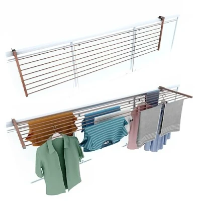 Immagine di foxydry Stendino da Balcone Ribaltabile, Stendibiancheria Ringhiera Esterno Resistente in Acciaio inox e alluminio Duo, per terrazzi, balconi ringhiere Lunghezza 202 cm (Marrone, cm)