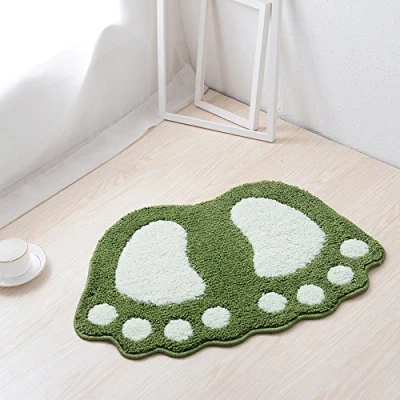 Immagine di tappetino da bagno antiscivolo ad asciugatura rapida, con belle impronte, assorbe l&#039;acqua, è morbido, per camera letto, cucina, corridoio, ingresso, cotone, verde, grande (67 * 48 cm)